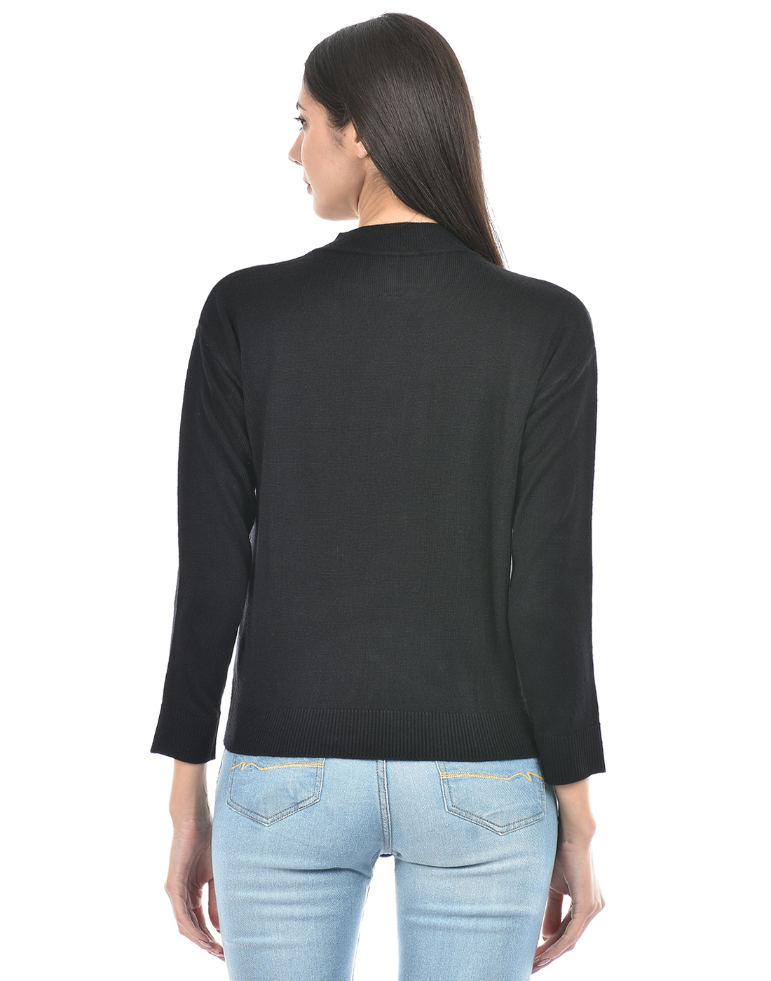 Numero Uno Women Solid Black Sweater